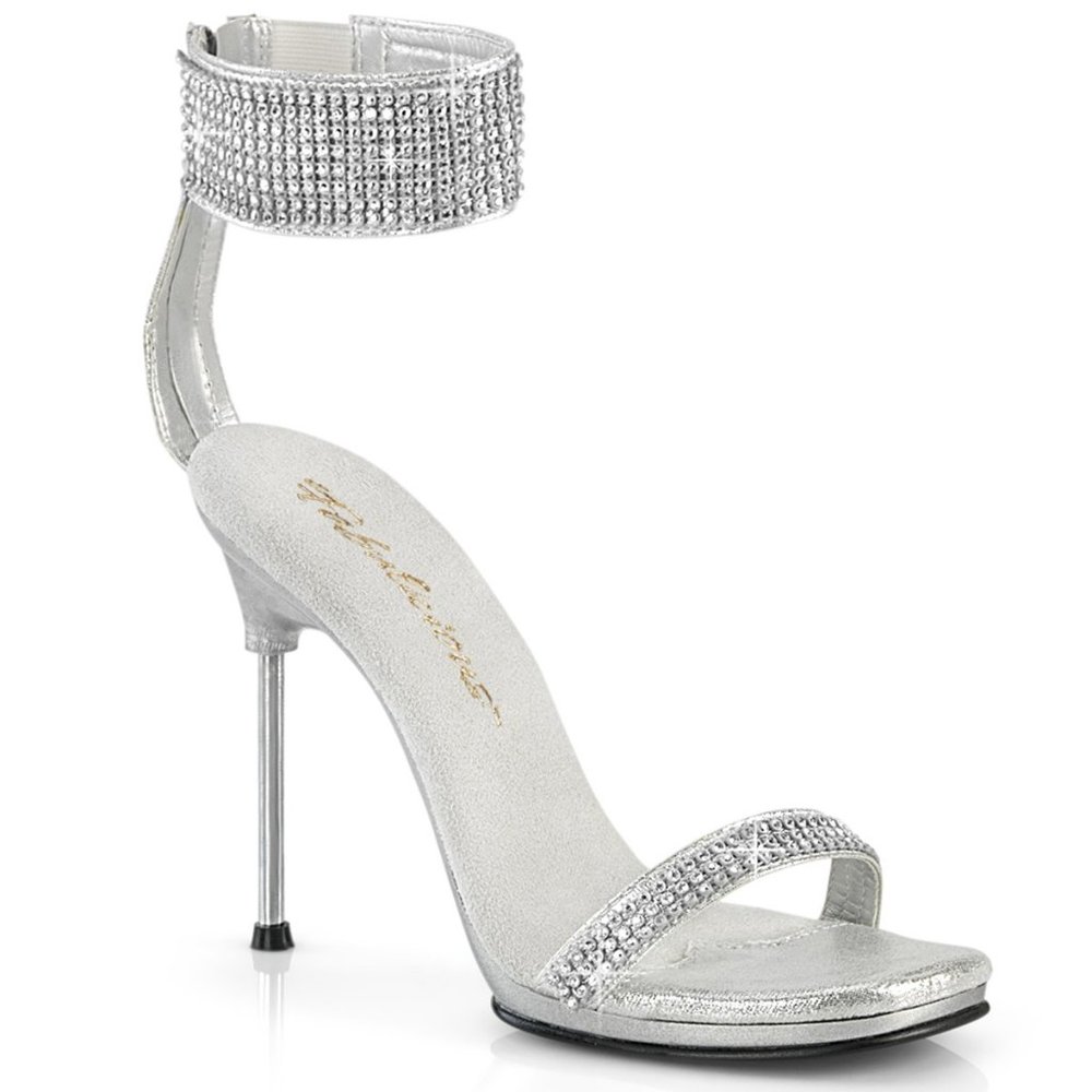 Pleaser Shoes Fabulicious Chic 40 Silver Stiletto Heels with Rhinestones